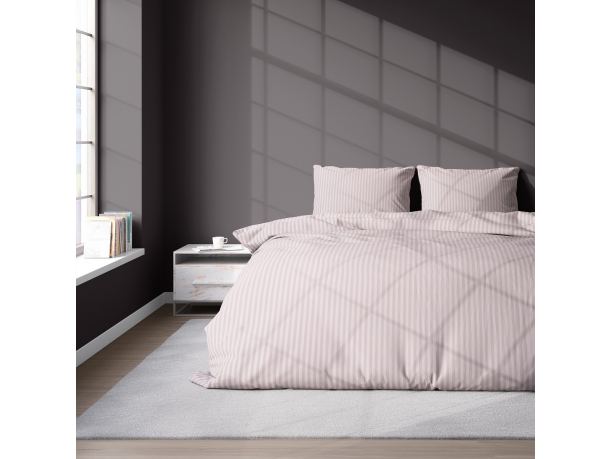 Pościel 160x200 adamaszek pure róż pudrowy pasek 1 cm rożowa