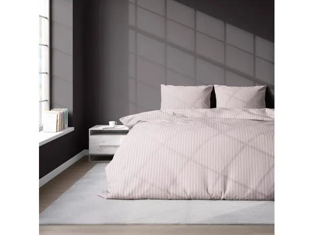 Pościel 220x200 adamaszek pure róż pudrowy pasek 1 cm rożowa