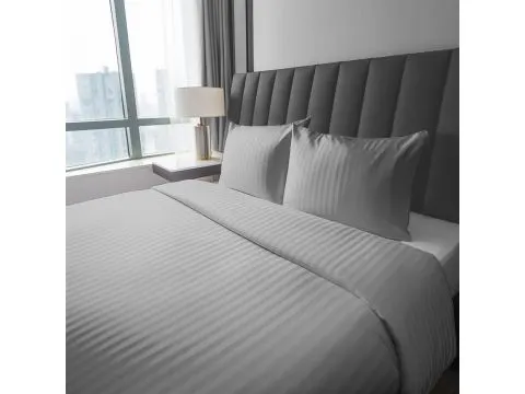 Pościel 160x200 +2/70x80 adamaszek pure light grey pasek 1 cm jasny popiel