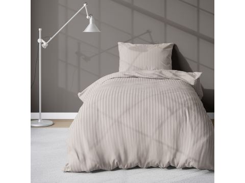 Pościel z adamaszku 140x200 +70x80 Pure beżowa pasek 1 cm adamaszek