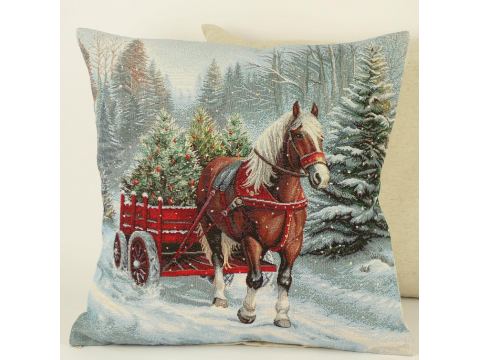 Poszewka świąteczna gobelinowa koń w lesie nr. 431 SlodkieSny 45x45 cm gobelin