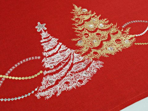 Bieżnik świąteczny - czerwony z choinkami - 35x70 cm - wz. 38959
