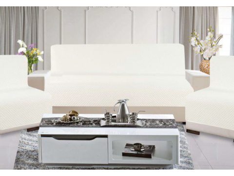 Kpl. Narzuta na sofę jednobarwna 160x210 +2 /70x160 Diamond  Jasny Krem