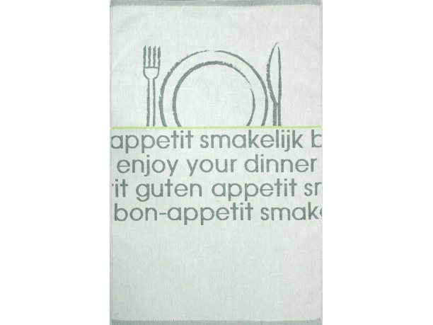 Ściereczka kuchenna - Bon Appetit - srebrna, zielona z zastawą -  50x70 cm - Nowo Gusto - Greno