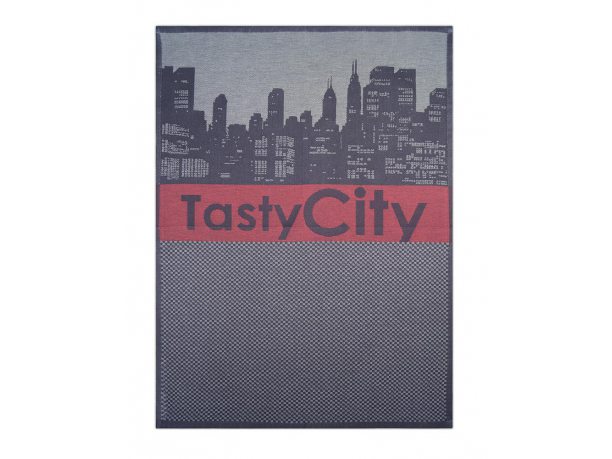 Ściereczka kuchenna - Tasty City Czerwony - srebrna, czerwona z miastem - 50x70 cm - Exclusive Greno