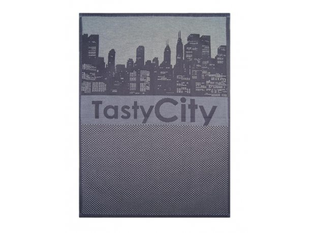 Ściereczka kuchenna - Tasty City Stalowy - srebrna z miastem - 50x70 cm - Exclusive Greno