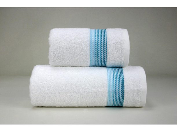 Ręcznik Ombre  - biały z niebieską bordiurą - 50x90 cm - Fine Collection - Greno