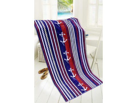 Ręcznik - plażowy - 85x170 cm - kąpielowy  - kotwica - Sea Port - Greno