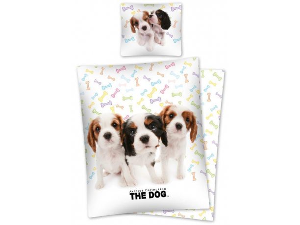 Pościel dla dzieci - biała, brązowa, beżowa - 160x200 cm - The dog / Pies - wz. Dog 13