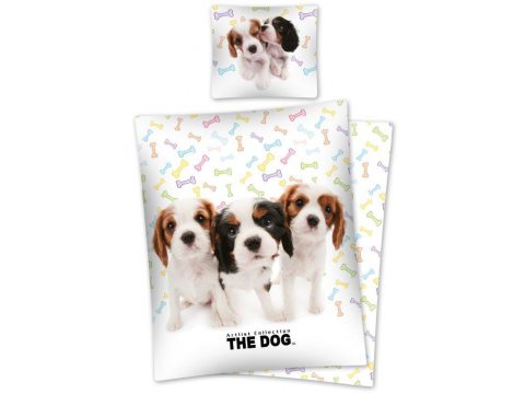 Pościel dla dzieci - biała, brązowa, beżowa - 140x200 cm - The dog / Pies - wz. Dog 13