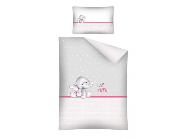 Pościel dla dzieci do łóżeczka - biała, szara, jasno i ciemno różowa - 100x135 cm - Słoń 2461 A - Detexpol