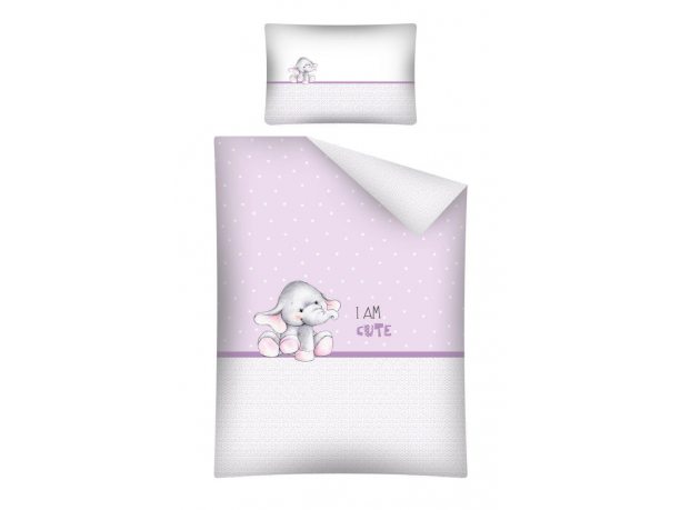 Pościel dla dzieci do łóżeczka - biała, wrzos, jasno różowa - 100x135 cm - Słoń 2461 B - Detexpol