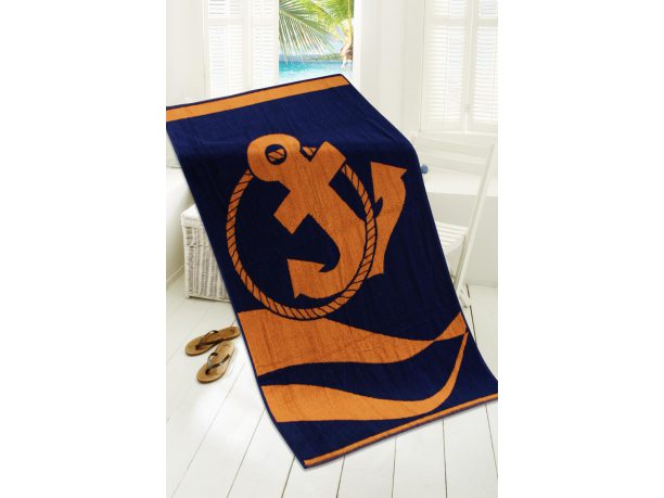 Ręcznik plażowy - 80x160 cm - kąpielowy z kotwicą - Wakacyjny Pomarańczowy - Greno