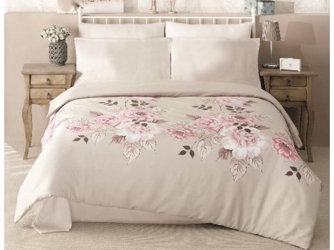 Pościel Satynowa - beżowa, biała, odcień różowy, brązowa z różami - 160x200 cm - Exclusive Rosemary - Darymex