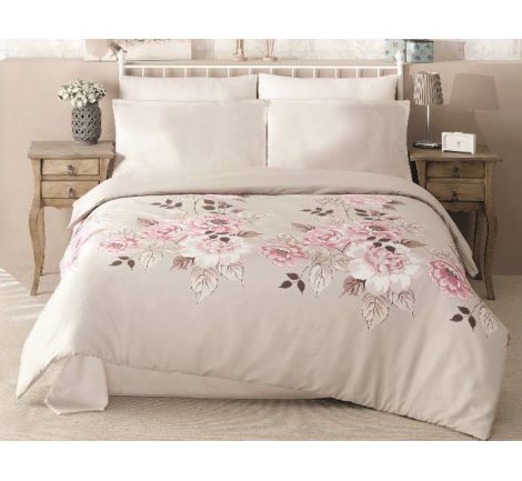 Pościel Satynowa - beżowa, biała, odcień różowy, brązowa z różami - 160x200 cm - Exclusive Rosemary - Darymex