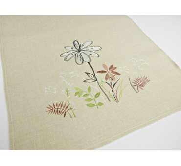 Bieżnik -  haftowany - beżowo, brązowe kwiatki  - 50 x 100 cm - INT 070-1