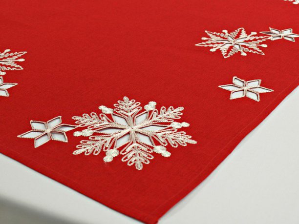 Bieżnik świąteczny - czerwony , biała śnieżynka  85 x 85  cm Laufer czerwony 15974
