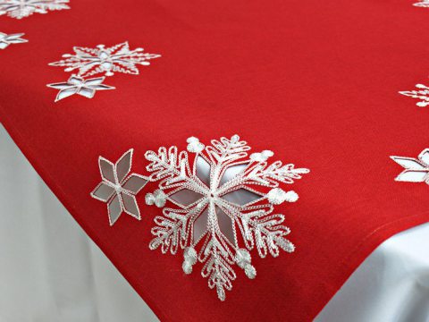 Bieżnik świąteczny - czerwony , biała śnieżynka  85 x 85  cm Laufer czerwony 15974