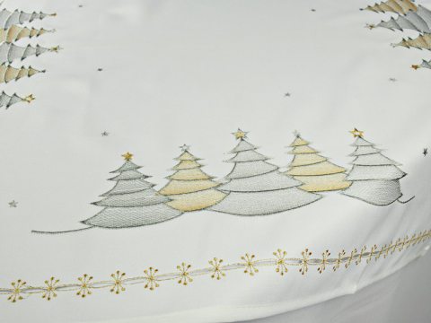 Bieżnik świąteczny  biały, serbrna, złota choinka  -  85 x 85 cm int 16172