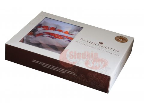Pościel z satyny bawełnianej -  Fashion Satin -  biały, czerwony, bordowy -  kwiat maku -  160 x 200 w pudełku  wz. 2561 A