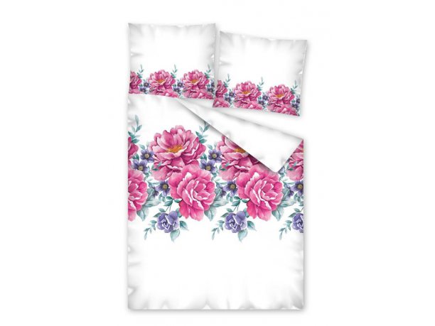 Pościel satynowa -  Fashion Satin -  biały, fioletowy,  różowy - Kwiat -  160 x 200 w pudełku  wz. 2560 B