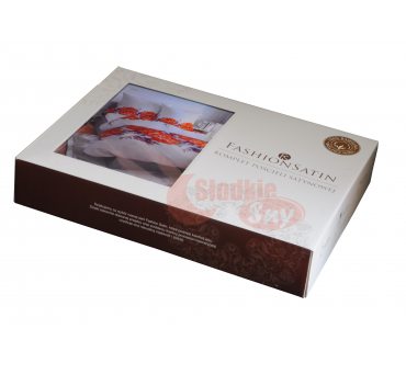 Pościel satynowa -  Fashion Satin -  biały, pomarańczowo czerwony  - Kwiat -  220 x 200 w pudełku  wz. 2560 A