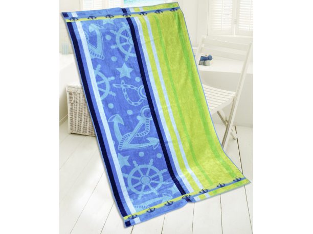 Ręcznik - plażowy - 85x170 cm - kąpielowy  - Blue - Lagune - niebieski, limonka - Greno