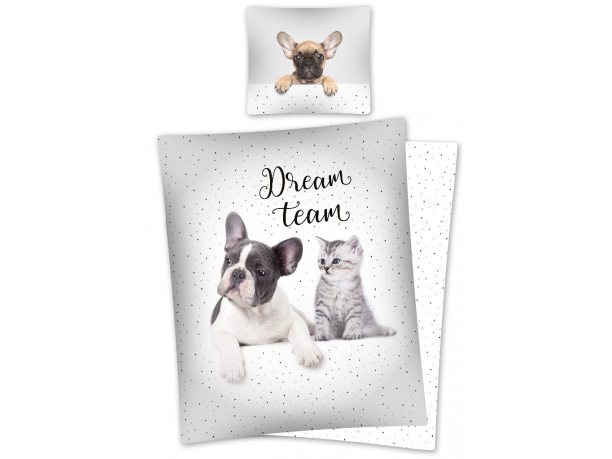Pościel z bawełny dla dzieci - Kot i Pies - 160x200 +70x80 - 2634
