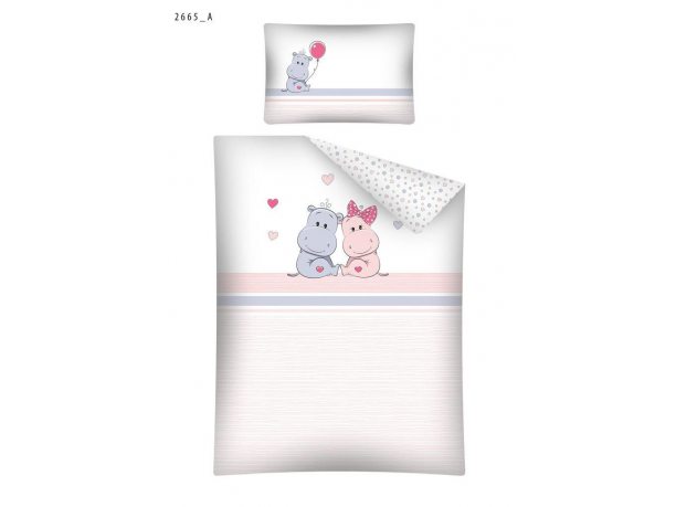 Pościel dla dzieci z bawełny do łóżeczka - Hipcio - 100x135 +40x60 - 2665 A