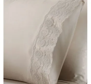 Ekskluzywna pościel satynowa z koronką - Arian Beige - 200x220 - Tivolyo