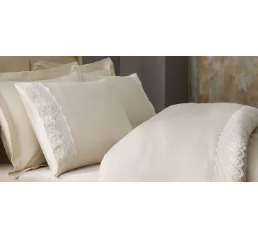 Ekskluzywna pościel satynowa z koronką - Olivia Beige  - 200x220 - Tivolyo
