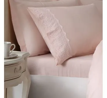 Ekskluzywna pościel satynowa z koronką - Olivia Pink - 200x220 - Tivolyo