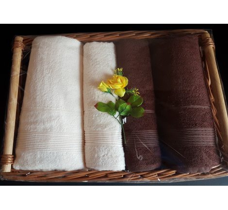 Kpl. Ręczników Bambusowych na prezent - Moreno I - Kosz - krem, brąz