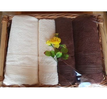 Kpl. Ręczników Bambusowych na prezent - Moreno I - Kosz - krem, brąz