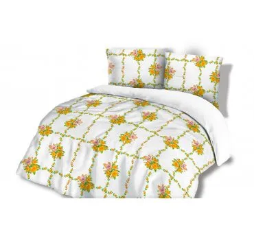 Pościel Flanelowa - 220x200 - Różowo Żółte Różyczki -  wz. 31450/2