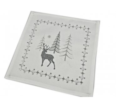 Serwetka świąteczna - Biało srebrna -  renifery, choinka -  25 x 25 cm int 17436 b