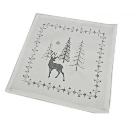 Serwetka świąteczna - Biało srebrna -  renifery, choinka -  25 x 25 cm int 17436 b
