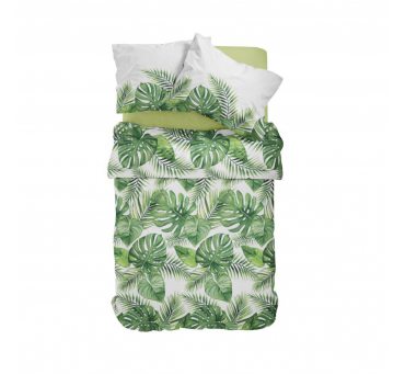 Pościel z satyny bawełnianej -  Fashion Satin - zielone, białe liście -  160 x 200  wz. 2736  A  w pudełku