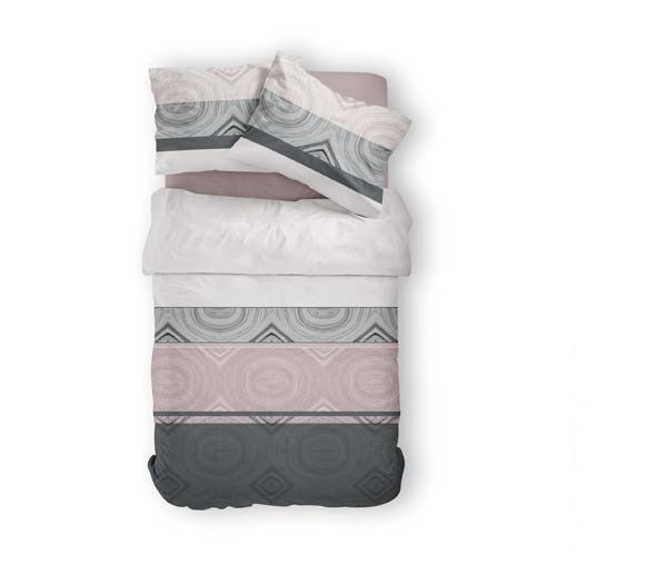 Pościel z satyny bawełnianej - Fashion Satin - szare, różowe koła - 220 x 200 wz. 2732 B w pudełku