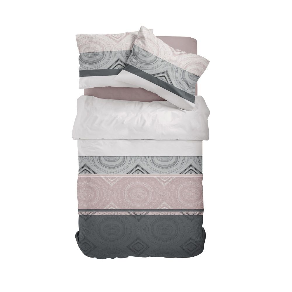 Pościel z satyny bawełnianej - Fashion Satin - szare, różowe koła - 160 x 200 wz. 2732 B w pudełku