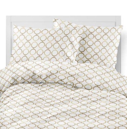 Pościel z satyny bawełnianej - Fashion Satin - Biało Złoty Oktagon - 220 x 200 wz. 2603 A w pudełku