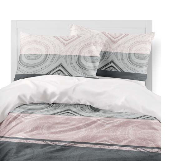 Pościel z satyny bawełnianej - Fashion Satin - szare, różowe koła - 220 x 200 wz. 2732 B w pudełku