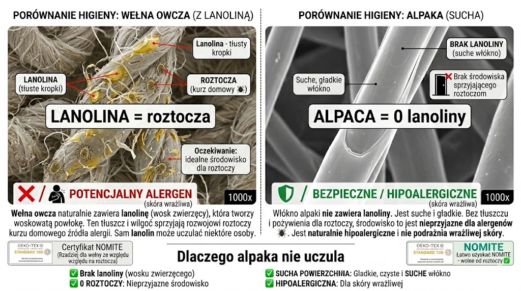 Dlaczego alpaka nie uczula - brak lanoliny vs wełna owcza